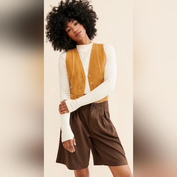 Free People We The Free Straight On Suede Shorts Chestnut - Picture 3 of 9